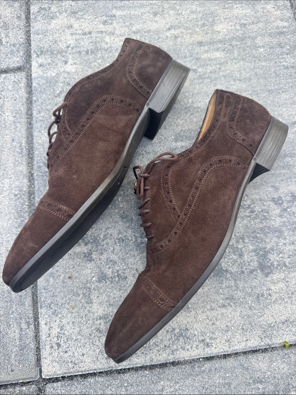 Gucci Bamboo Accent Brown Suede Brogue Oxfords. Lace up. Size 10.
